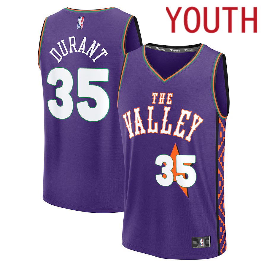Youth Phoenix Suns #35 Kevin Durant Fanatics Purple City Edition 2024-25 Fast Break Player NBA Jersey->youth nba jersey->Youth Jersey